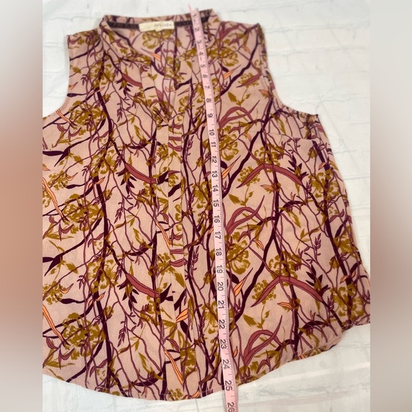REWIND Floral Leaf Pink Mauve Tank Top Blouse Woman’s L V Neck Business Casual - Picture 8 of 12